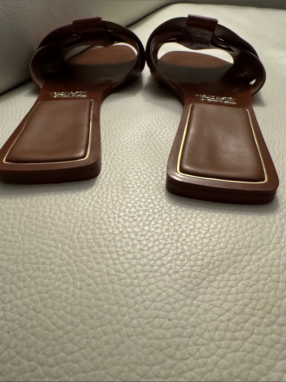 Zara FLAT CROSSED LEATHER SANDALS Brown Slide Sz. 38 - Picture 9 of 11